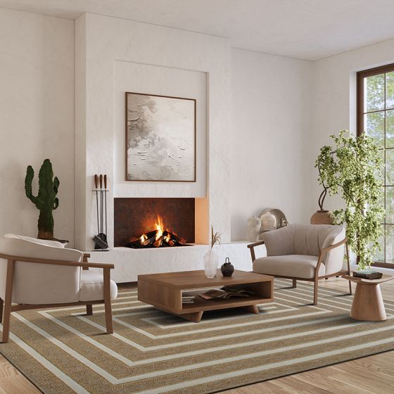 Tapis aspect jute motif rectangle en relief blanc 120x160